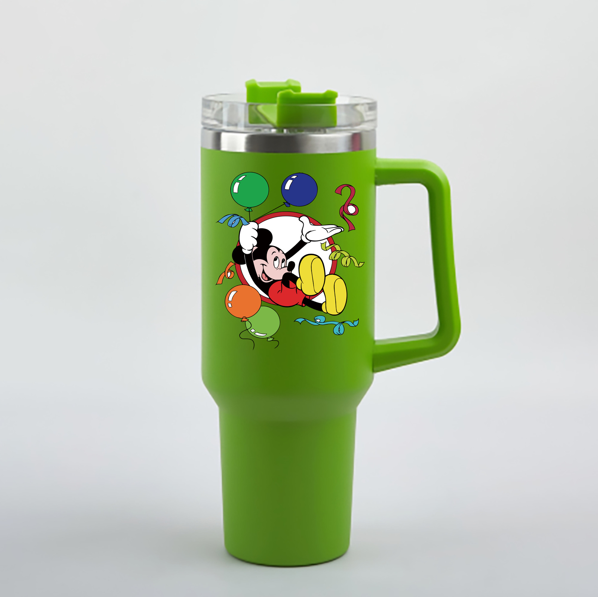 （画像用） ミッキーマウス Mickey Mouse 1200mL車用タンブラー - クリスタルステッカー（プラスチックストロー付き）